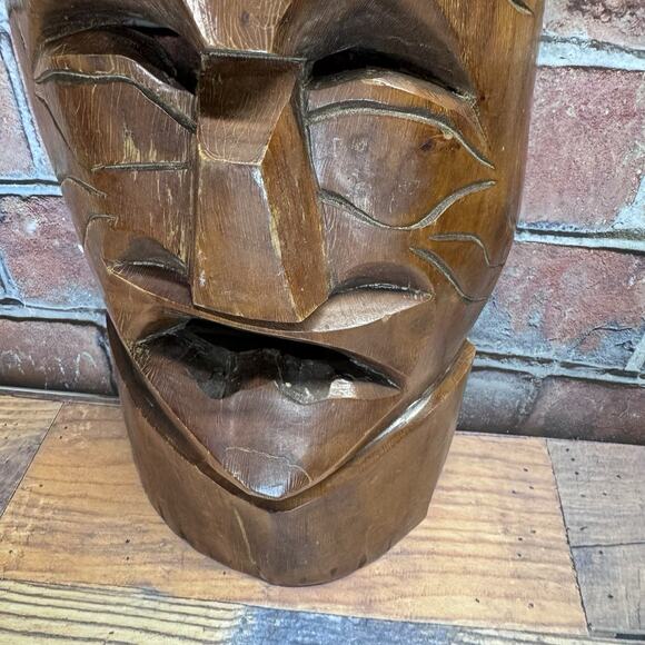 Vintage African Mask Hand Carved Wood Tribal Wall Hanging Totem Large - Picture 4 of 12